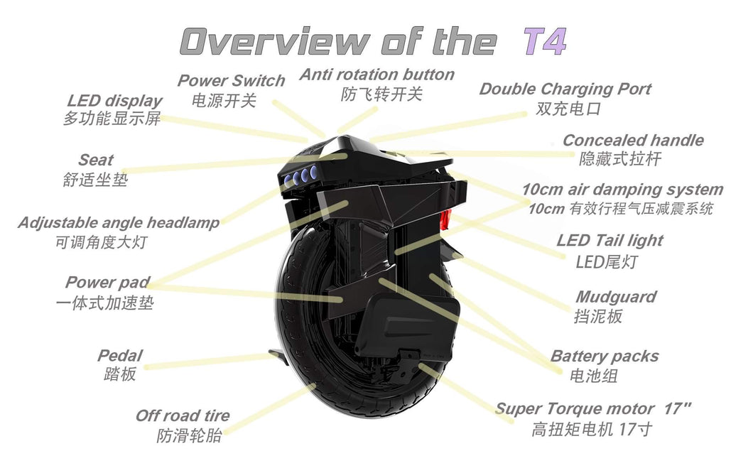 T4     2500W  motor,  1800wh Battery ,100.8V , Begode Electric Uni Cycle ,