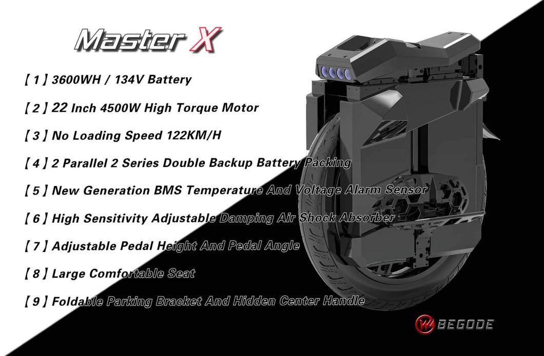 Master X , 3600WH / 134V Battery.   22 Inch.  4500W High Torque